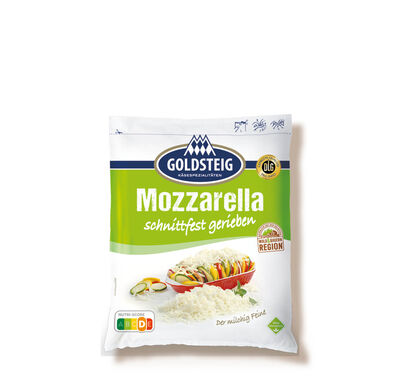 Mozzarella gerieben - GOLDSTEIG Käsespezialitäten Mozzarella gerieben von GOLDSTEIG in Verpackung