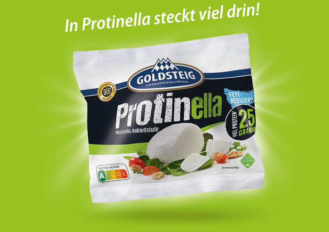 Protinella Kugel - GOLDSTEIG Käsespezialitäten Verpackung Protein Käse Protinella High Protein Mozzarella