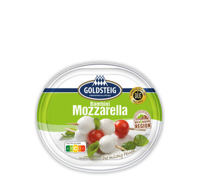 Bambini Mozzarella Mini classic - GOLDSTEIG Käsespezialitäten Bambini Mozzarella Mini classic von GOLDSTEIG in Verpackung