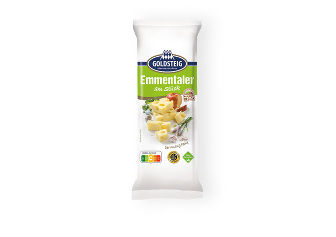 Emmentaler am Stück von GOLDSTEIG in 250g Verpackung