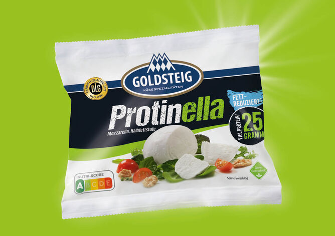 Protinella Kugel - GOLDSTEIG Käsespezialitäten Verpackung Protein Käse Protinella High Protein Mozzarella