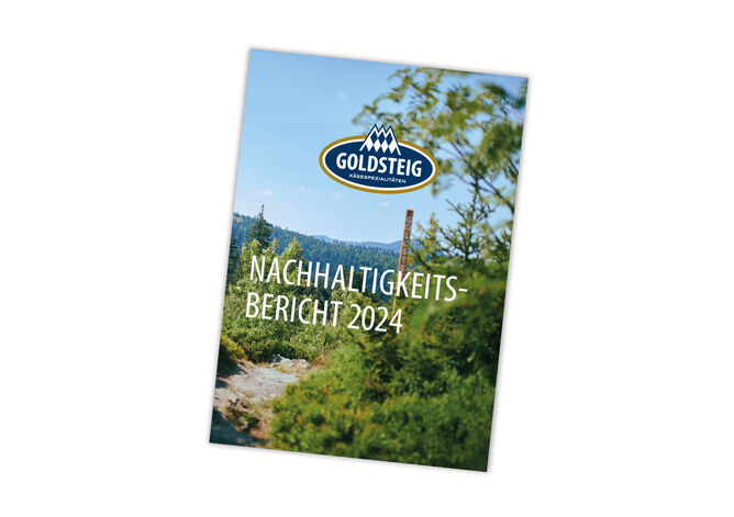 Natürlichkeit & Verantwortung: Der Nachhaltigkeitsbericht von GOLDSTEIG für das Jahr 2024. Abgebildet auf einem weißen Hintergrund.