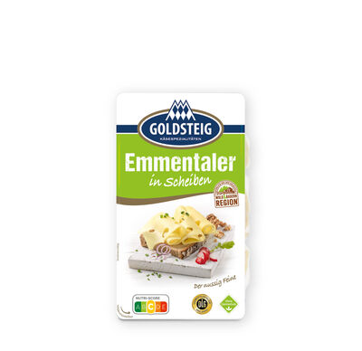 Emmentaler Scheiben - GOLDSTEIG Käsespezialitäten Emmetaler Scheiben von GOLDSTEIG in Verpackung